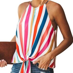 Sleeveless Tie-Front Dressy Blouse Top, Size S